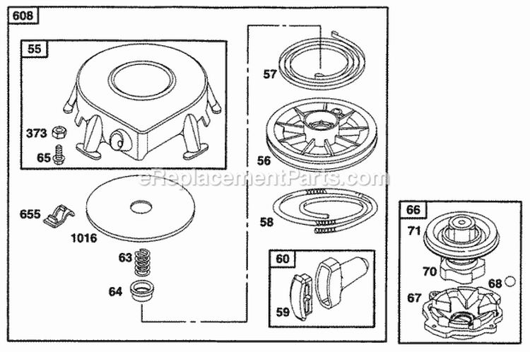 Rewind Starter Diagram and Parts List for 254702-0103-01  Briggs and Stratton Engine